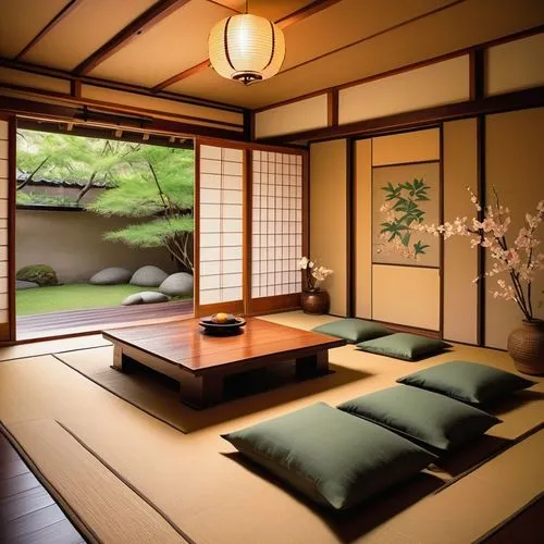 japanese-style room,ryokan,ryokans,tatami,japanese zen garden,zen garden,japanese style,chanoyu,tea ceremony,japanese garden ornament,teahouse,japanese art,japon,onsen,shoin,japanese patterns,japanese background,zen stones,japan garden,kimono fabric,Illustration,Realistic Fantasy,Realistic Fantasy 30