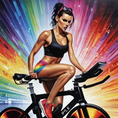 bike pop art,woman bicycle,bicyclist,cycling,sportif,bicycle,Illustration,Realistic Fantasy,Realistic Fantasy 10