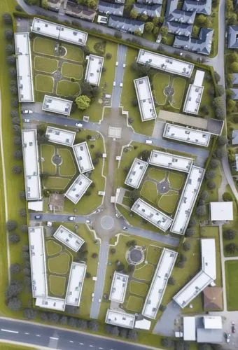 camping donde las viviendas son de 1 planta, hay un camino público asfaltado peatonal y rodeado de verde.,the large building is situated in the middle of the street,sachsenhausen,dachau,grangegorman,n