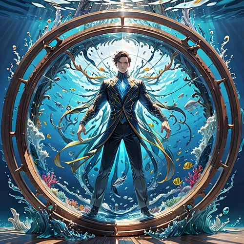 god of the sea,merfolk,sea god,aquarius,aquanaut,poseidon,sci fiction illustration,nautilus,ilightmarine,zodiac sign libra,aquaman,cg artwork,apiarium,water-the sword lily,merman,swim ring,the vessel,fantasia,divemaster,under the sea,Anime,Anime,General