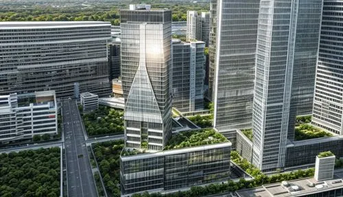 a skyscraper in the Singapore skyline, biophilic architecture with green terraces and voids, nature merging with the urban landscape,hongdan center,umeda,tianjin,zhengzhou,costanera center,shenyang,ka