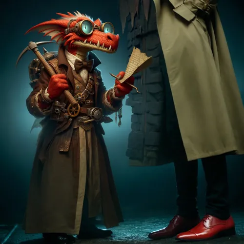 Red dragon toes and talons under trench coat,hellboy,puppeteer,collectible action figures,puppets,fish-surgeon,game figure,toy photos,figurines,3d figure,the collector,actionfigure,cosplay image,pinoc