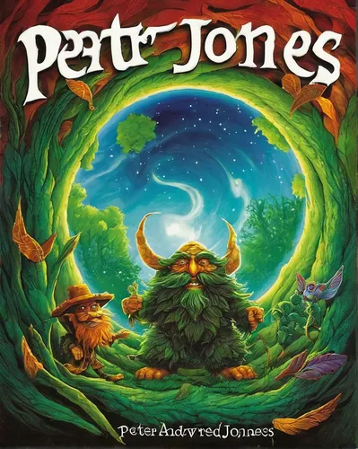 Craft a humorous story about a mischievous earth spirit.,cd cover,toadstools,patrol,pile of bones,pj,picture book,kettledrums,album cover,music book,death's-head,sandstones,mystery book cover,music bo