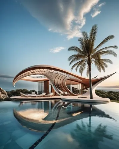 dunes house,futuristic architecture,pool house,holiday villa,dreamhouse,luxury property,Photography,General,Realistic