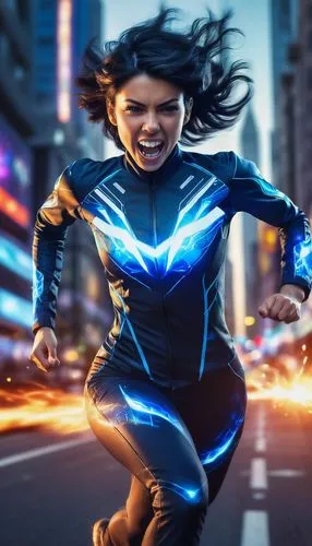 sprint woman,electro,electrify,electrocutionist,electrified,superhero background,speed of light,metahuman,electronico,female runner,superspeed,superheroic,eletrica,neon body painting,cyberathlete,women in technology,electric,femforce,alita,photoshop manipulation,Illustration,Realistic Fantasy,Realistic Fantasy 20