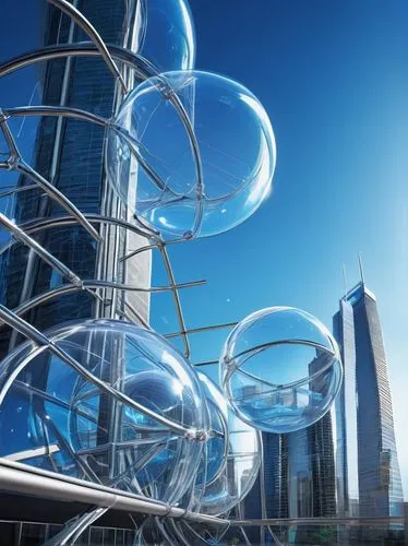 futuristic architecture,steel sculpture,etfe,arcology,glass sphere,glass facade,the energy tower,glass building,superstructures,steel construction,glass yard ornament,megaprojects,hudson yards,electric tower,temenos,glass balls,hyperboloid,transbay,structural glass,steel tower,Illustration,Realistic Fantasy,Realistic Fantasy 16