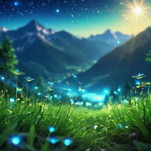 fireflies,dandelion background,nature background,starflower,windows wallpaper,nature wallpaper,full hd wallpaper,landscape background,blue butterfly background,magic star flower,cartoon video game background,fairyland,fairy world,children's background,free background,mountain bluets,alpine meadow,spring background,fairy forest,starbright,Photography,General,Realistic