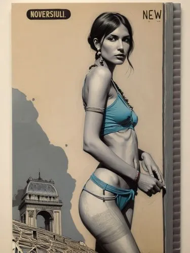 A rather self-absorbed woman from Paris.,there is a painting of a beautiful woman in a bikini,faile,brubaker,palmiotti,mazzitelli,mazzucchelli,bonneville,Illustration,Vector,Vector 06