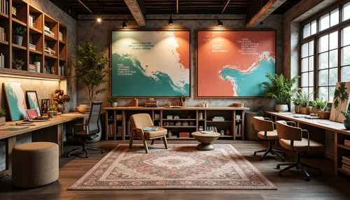 loft,creative office,anthropologie,reading room,study room,interior design,working space,modern office,watercolor tea shop,graphic design studio,bookshelves,bookstore,aqua studio,workspaces,teahouses,bookcases,great room,collaboratory,wieden,modern decor