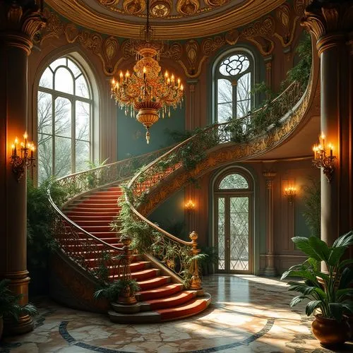 staircase,winding staircase,outside staircase,staircases,ornate room,cochere,circular staircase,stairway,stairs,spiral staircase,stairwell,entrance hall,hallway,stair,stairways,upstairs,grandeur,ornate,baccarat,mansion,Photography,General,Realistic