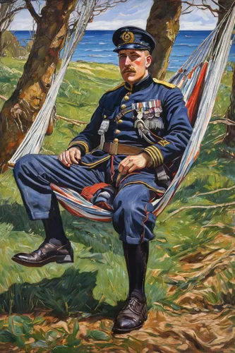 First World War -  Petty Officer with Wounded Lying in Hammocks   Jan (Godfrey Jervis Gordon   oil painting,jozef pilsudski,clécy normandy,deckchair,lev lagorio,zhupanovsky,atatürk,admiral von tromp,r