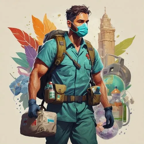 biologist,male nurse,medic,combat medic,blue-collar worker,pesticide,physician,janitor,engineer,paramedic,pollution mask,fish-surgeon,sci fiction illustration,surgeon,chemical plant,respirator,repairman,veterinarian,construction worker,mechanic,Conceptual Art,Fantasy,Fantasy 10