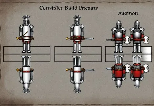 Miniature of fantasy warrior soldier and knight ,armor structure with names below for each set,grendels,carronades,pikemen,gunvessels,camshafts,undercarriages,valvetrain,carbineers,instrumentarium,car