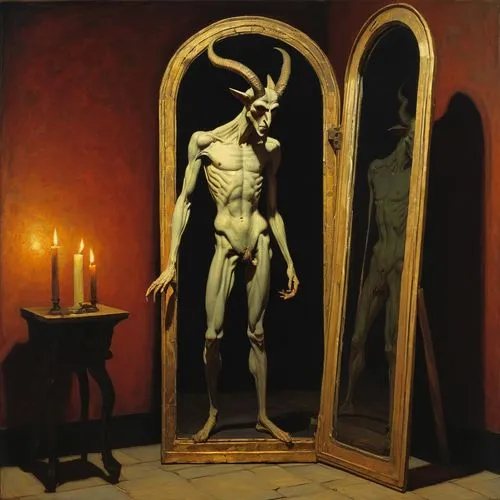 magic mirror,the mirror,candelabra,actaeon,vladislaus,baphomet,Art,Classical Oil Painting,Classical Oil Painting 30