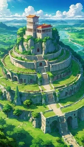 ancient city,meteora,tulou,kanto,tianxia,katara,Illustration,Japanese style,Japanese Style 03