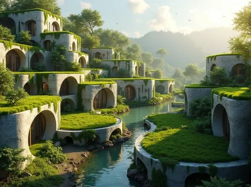 rivendell,fantasy landscape,ecotopia,ancient city,riftwar,theed,gondolin,elves country,citadels,futuristic landscape,shire,nargothrond,mountain settlement,beleriand,floating islands,fantasy picture,verdant,knight village,moss landscape,naboo,Photography,General,Realistic