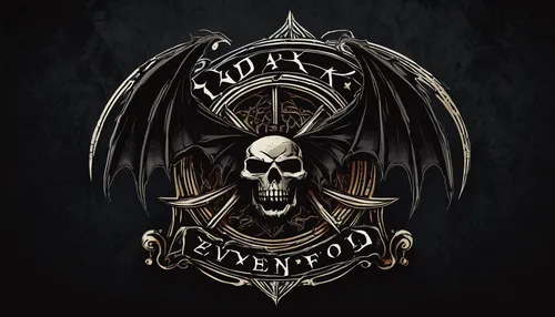 Design a dark Avenged Sevenfold logo with gothic elements and a menacing vibe.,death angel,jolly roger,testament,cd cover,screw,skull and crossbones,emblem,skull and cross bones,death head,death's-hea