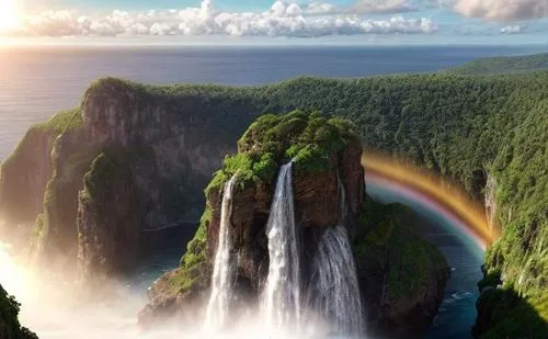 rainbow bridge,waterval,green waterfall,bifrost,victoria falls,rainbow background,Realistic,Movie,Lost City