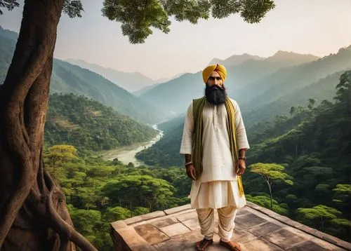 sikh,indian monk,dastar,guru,indian sadhu,golden temple,sadhu,sadhus,turban,india,nature and man,the wanderer,ayurveda,yellow mountains,kundalini,nomad life,kabir,pilgrimage,traveller,connectedness,Art,Classical Oil Painting,Classical Oil Painting 03