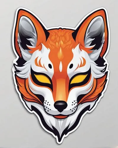 Маска кицуне,a sticker of an orange fox with yellow eyes,outfox,foxl,garrison,foxmeyer,foxxy,foxpro,Unique,Design,Sticker