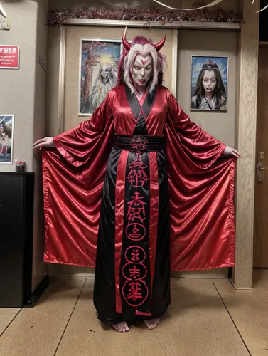 goddess of anger, demonic robes, 2 0 1 9, the king of hell, robed, shikamimi, transgressive art, satanic symbolism, red kimono, contest winner 2021, satoshi con 6,cosplay image,asian costume,anime jap