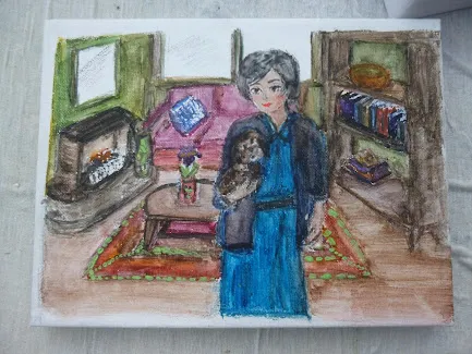 elderly lady,grandmother,old woman,oil pastels,sewing room,sausages in a dressing gown,coloured pencils,child with a book,woman with ice-cream,woman holding pie,shopkeeper,color pencil,girl in the kit