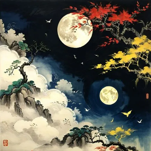 kuniyoshi,japanese art,imagawa,moon and star background,okami,mid-autumn festival,Photography,Documentary Photography,Documentary Photography 36