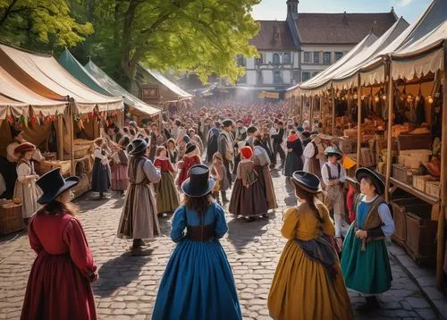 medieval market,kefermarkt,fête,easter festival,marketplace,vendors,village festival,medieval street,the market,doll's festival,bazaar,festival,large market,christmas market,street fair,schutzfest,medieval,costume festival,oktoberfest celebrations,stalls,Illustration,Japanese style,Japanese Style 20