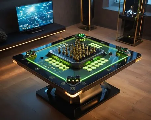 chess board,coffee table,game room,gnome and roulette table,playfield,sound table,Photography,General,Cinematic