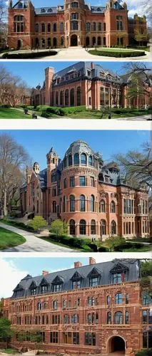 University campus, modern buildings, glass facades, steel structures, Ivy League colleges, red brick walls, greenery surroundings, sunny day, warm lighting, students walking, backpacks, laptops, coffe