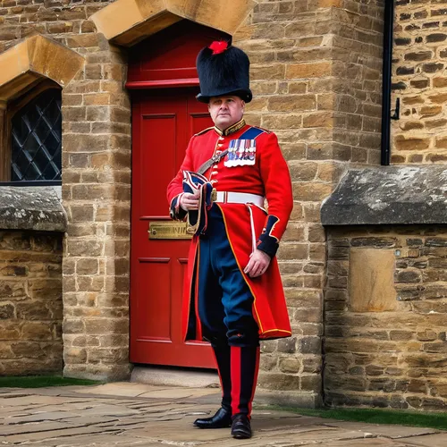 A Yeoman Warder of the guard (Beefeater) at the Tower of London in London, England.,military officer,bellboy,town crier,changing of the guard,guard,military uniform,frock coat,ceremonial coach,ceremon