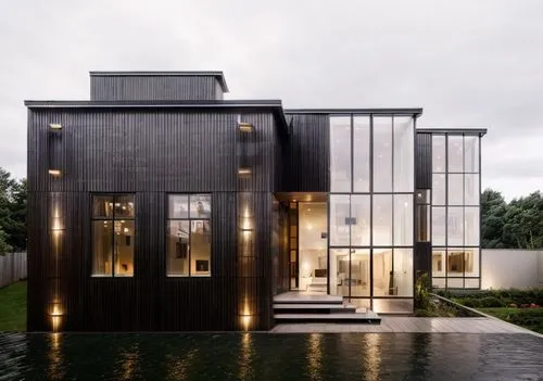 Modern Villa, rain,modern house,cubic house,timber house,modern architecture,cube house,glass facade,wooden house,metal cladding,frame house,dunes house,inverted cottage,danish house,residential house