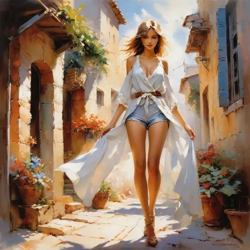 donsky,italian painter,dmitriev,liberto,woman walking,girl in cloth,Conceptual Art,Oil color,Oil Color 03