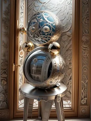 door knocker,door knob,doorknob,metallic door,door handle,art deco ornament,grandfather clock,art nouveau design,decorative nutcracker,ornate pocket watch,door lock,plumbing fixture,armillary sphere,ornamental duck,thermostat,art nouveau,fragrance teapot,gullideckel,pocket watch,sconce