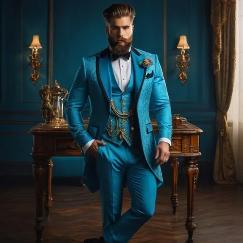 men's suit,sprezzatura,wedding suit,suit of spades,debonair,damat,turquoise wool,aristocrat,aristocratic,bluebeard,royal blue,navy suit,haegglund,waistcoat,tailoring,sportcoat,eveningwear,gentlemanly,nobleman,paire,Photography,General,Fantasy