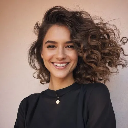 a girl, solo, upper body, smile, ,curly brunette,cg,curly hair,killer smile,smiling,curly,rosa curly,a girl's smile,curls,adorable,updo,grin,layered hair,a smile,cute,paloma perdiz,curly string,smile,