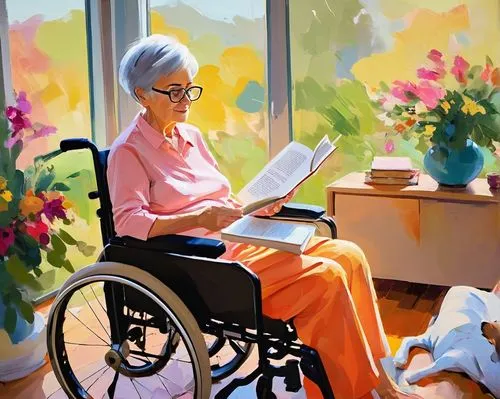 blonde woman reading a newspaper,elderly couple,eldercare,watercolourist,flower painting,elderly person,old woman,grandmother,homecare,woman sitting,watercolor painting,art painting,fabric painting,older person,caregiving,elderly people,grannies,woman at cafe,grandmom,old age,Conceptual Art,Oil color,Oil Color 20