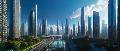 A high density city,futuristic landscape,futuristic architecture,guangzhou,arcology,cybercity,metropolis,coruscant,areopolis,ordos,ctbuh,skyscrapers,megacorporation,sky space concept,cyberport,chengdu