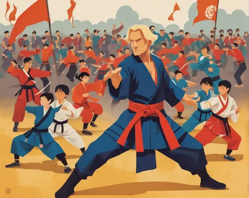 Picture Sabo as a revered martial arts master who trains a group of young apprentices.,japanese martial arts,shorinji kempo,battōjutsu,sōjutsu,iaijutsu,kenjutsu,sambo (martial art),shidokan,taijiquan,