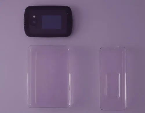 a cell phone sitting next to another device,purple gradient,isolated product image,polycarbonate,purpleabstract,purple background,lavander products,Photography,General,Realistic