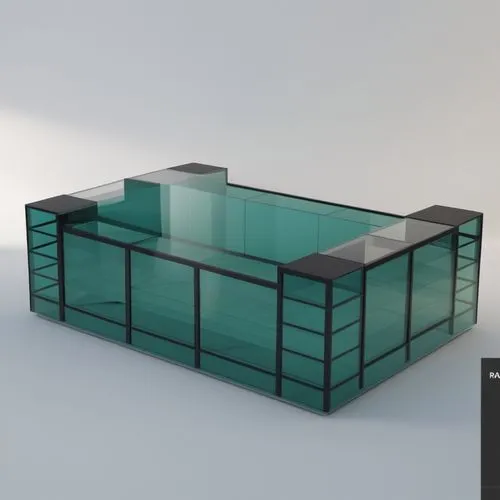 a lowpoly model of a glass counter,glass blocks,coffee table,coffeetable,plexiglass,cube surface,water cube,Photography,General,Realistic