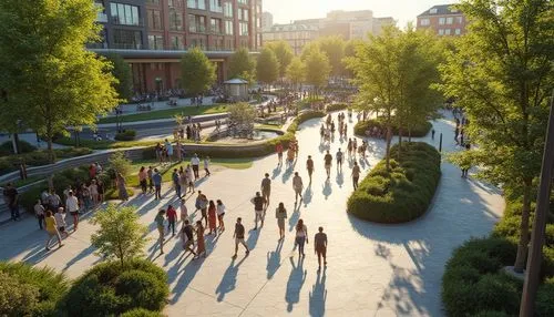 castlefield,pedestrianized,jernbanetorget,urban park,bydgoszcz,brindleyplace,mvrdv,hafencity,broadmead,europan,renderings,sanlitun,sollentuna,kerava,broadgate,kopenhagen,highline,walkability,3d rendering,urban design,Photography,General,Realistic