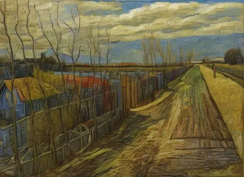 carel,vandenbroucke,vincent van gough,chemin,kurelek,vincent,ausley,kossoff,carreau,gogh,sentier,waggonway,agouron,savitsky,wooden fence,auerbach,rheaume,rural landscape,heckel,pathway,Common,Common,Natural