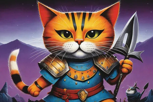 cat warrior,firestar,thundercat,cartoon cat,capricorn kitz,tiger cat,huntress,felidae,cat vector,heroic fantasy,cat-ketch,rex cat,tom cat,cat image,red tabby,napoleon cat,game illustration,armored animal,he-man,cat sparrow,Art,Artistic Painting,Artistic Painting 33