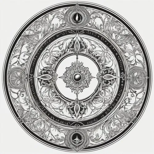 circular ornament,dharma wheel,sigillum,cabalistic,astrolabe,pentacle,alethiometer,trinitarian,wind rose,monstrance,apollonian,compass rose,bontekoe,decorative plate,mandala framework,mandala,astrolabes,epicycles,cogwheel,karchner,Illustration,Black and White,Black and White 03