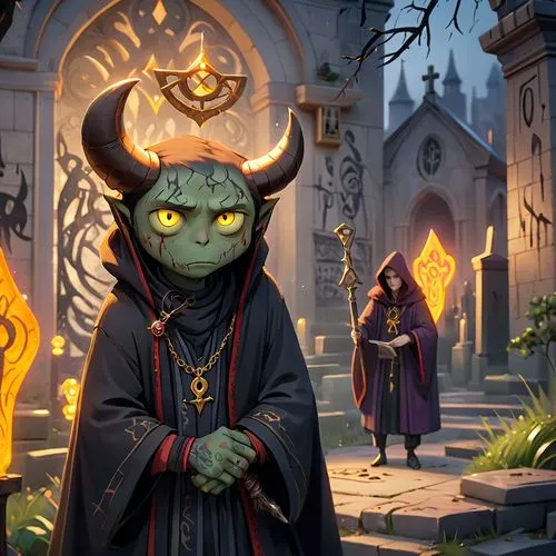 make a demon with sad eyes, a eye between his horns, use graffiti style ,druids,dodge warlock,priest,summoner,clergy,undead warlock,druid,game illustration,apothecary,advisors,high priest,magus,candle