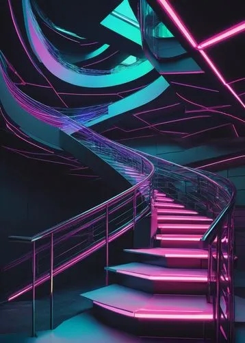 neon arrows,escaleras,wavevector,neon lights,neon light,futuristic,tron,80's design,vapor,stairway,futuristic art museum,stairs,spaceship interior,staircases,neon ghosts,stairwell,ultraviolet,neon coffee,neon,light track,Conceptual Art,Fantasy,Fantasy 32