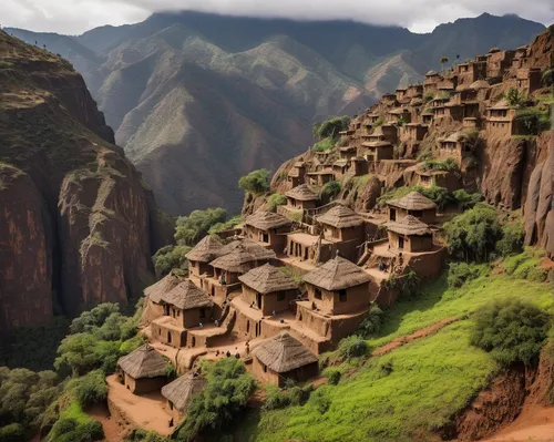 lalibela,marvel of peru,yunnan,mountain village,mountain settlement,incas,mountain huts,machu,yellow mountains,mud village,machu pi,atlas mountains,cameroon,cusco,hanging houses,samburu,inca,ha giang,terraced,afar tribe,Conceptual Art,Sci-Fi,Sci-Fi 05