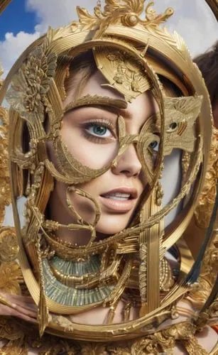 qabalah,mirrormask,horoscope libra,asherah,scythians,parabolic mirror,golden mask,image manipulation,venetian mask,zodiac sign libra,warrior woman,gold mask,golden wreath,queenship,fractalius,inanna,goldmoon,photomontages,vesica,divine healing energy