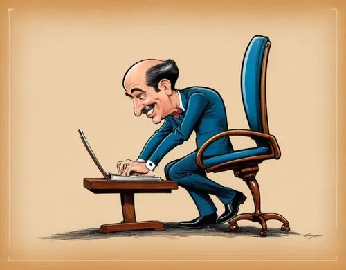 a cartoon of a man sitting in an office chair at a desk using a laptop,caricaturist,caricaturing,caricature,caricatured,caricaturists,bersani,Illustration,Abstract Fantasy,Abstract Fantasy 23